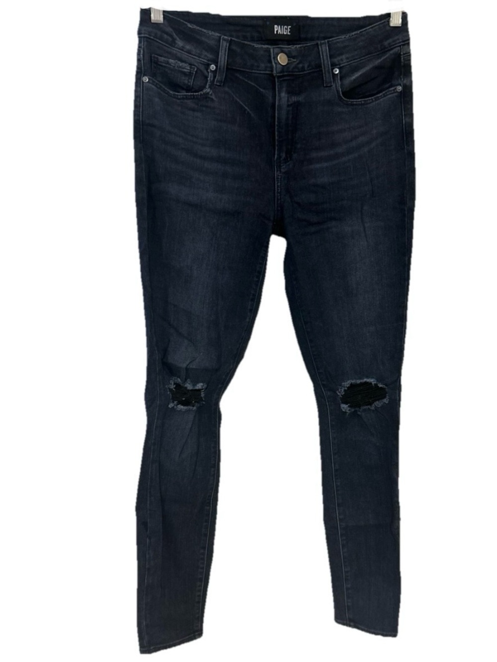 PAIGE Verdugo Ultra Skinny Jeans 31 Dark Wash Indigo Distressed Knee Stretch